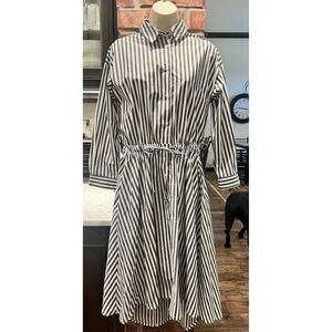 American Holic Striped Shirt Dress Hi Low Cinch Waist Free Size S/M